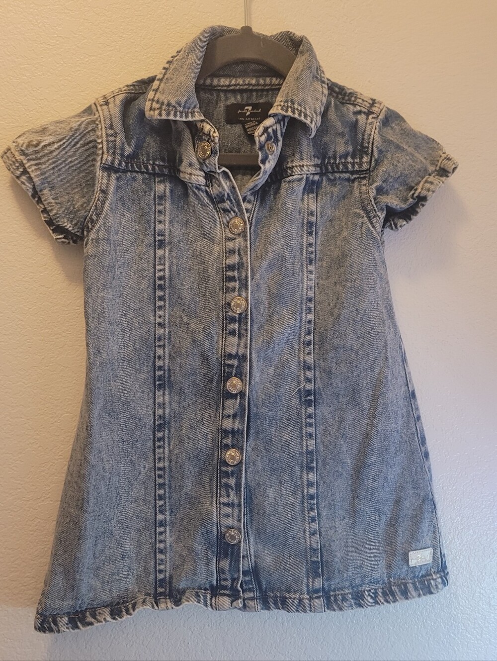 7 For All Mankind Girls' Light Blue Denim Button-Front Dress Jacket